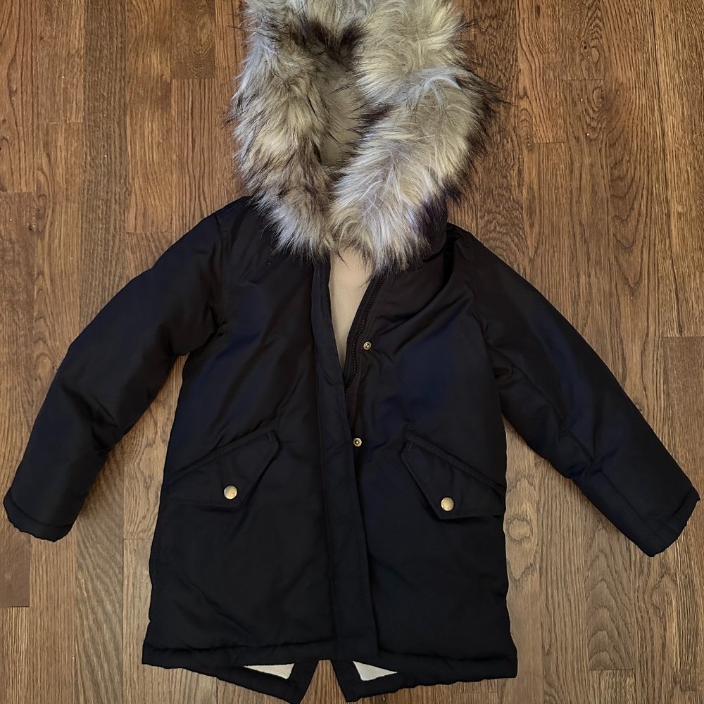 J. Crew Kids Black Parka with Faux Fur Trim